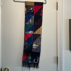 Robert Daskal Multi Abstract Silk Feel Patchwork Fringed Scarf